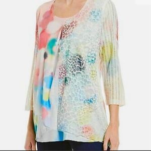 ALI MILES Pastel Flyaway Burnout Knit Tunic Top